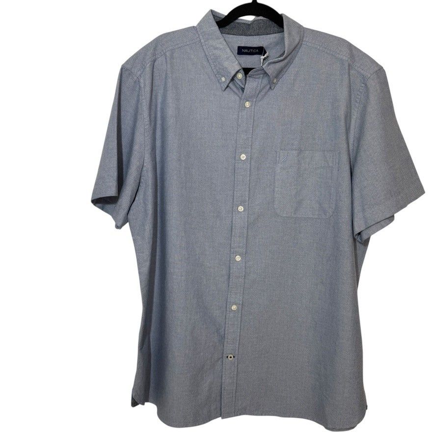 Nwt Nautica Men's Xxl Button-Down Oxford Shirt Blue Pocket Logo Casual Cotton